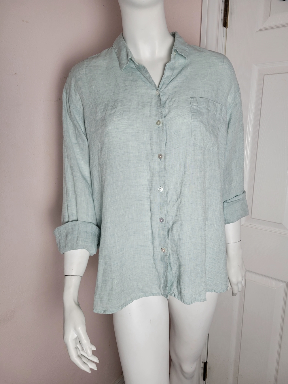 J. Jill Love Linen Light Blue Button Down Shirt Size M 100% Linen - Picture 7 of 11